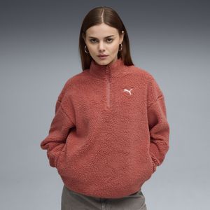 PUMA Essentials Elevated Comfort sweatshirt met halve ritssluiting en ronde hals voor Dames, Rood, Maat S