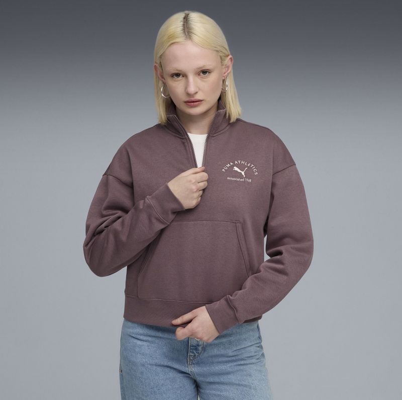 PUMA - Class - Korte Top - Dames - Met Ronde Hals en Halve Rits