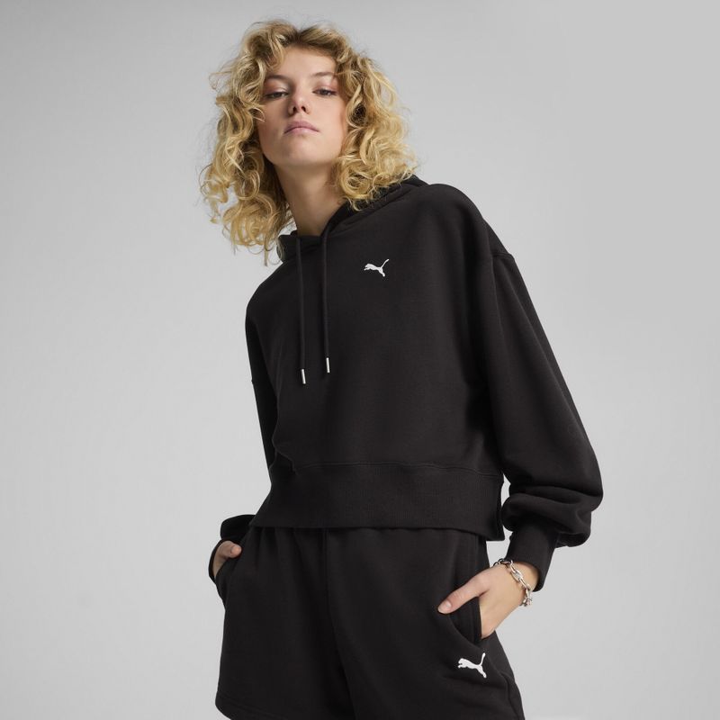 PUMA - WARDROBE ESS - Hoodie - Zwart - Relaxed Cropped
