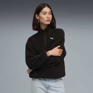 PUMA Essentials Elevated Comfort sweatshirt met halve ritssluiting en ronde hals voor Dames, Zwart, Maat S