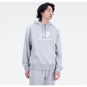 New Balance Heren Essentials Stacked Logo French Terry Hoodie in Grijs, Cotton Fleece, Maat S