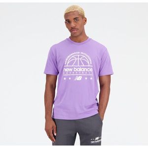 New Balance Heren Hoops Cotton Jersey Short Sleeve T-shirt in Purper, Maat L