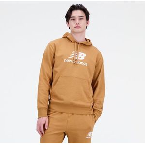 New Balance Heren Essentials Stacked Logo French Terry Hoodie in Bruin, Cotton Fleece, Maat L