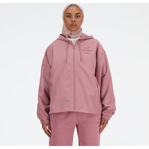 New Balance Dames Iconic Collegiate Woven Jacket in Roze, Polywoven, Maat S