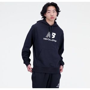 New Balance Heren Essentials Stacked Logo French Terry Hoodie in Zwart, Cotton Fleece, Maat XS