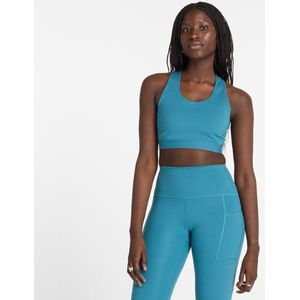 New Balance Dames NB Sleek Medium Support Pocket Sports Bra in Blauw, Poly Knit, Maat M