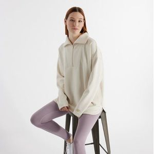 New Balance Dames Tech Knit Oversized Half Zip in Beige, Poly Knit, Maat XS