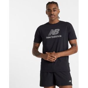 New Balance Heren Heathertech Logo T-Shirt in Zwart, Poly Knit, Maat 2XL