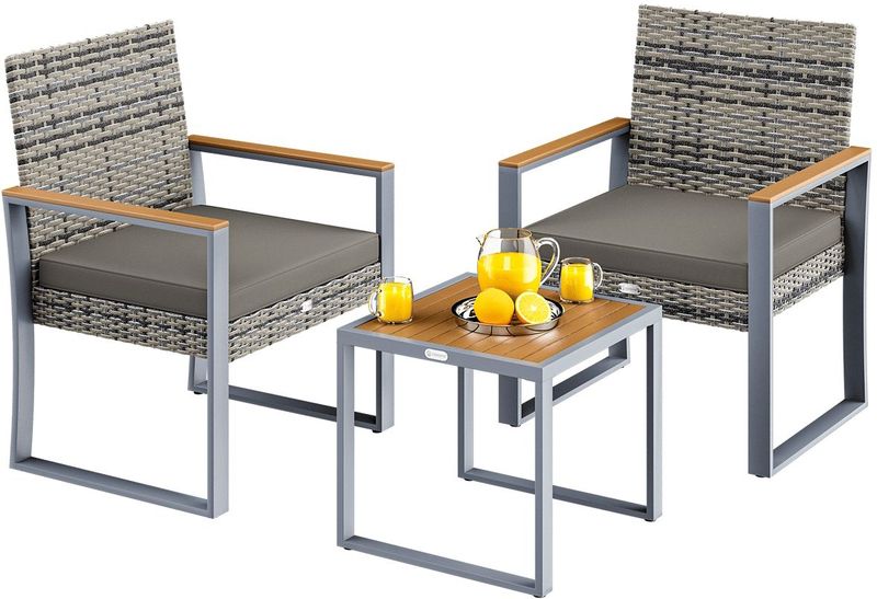 Polyrattan Gartensitzgruppe 3-tlg Grau Akazie