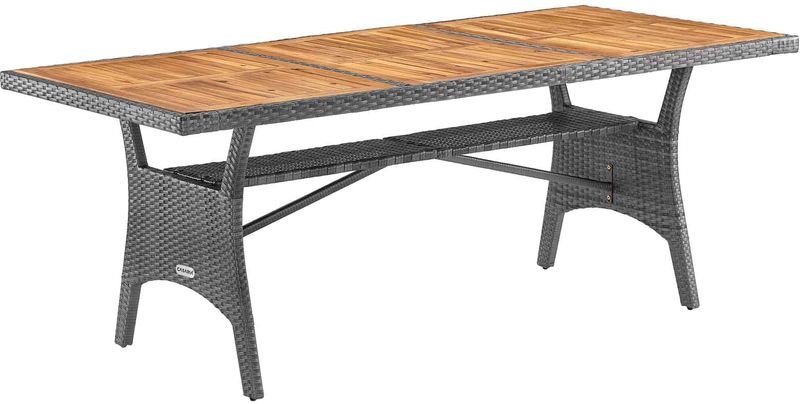 Polyrattan Gartentisch Takeo Grau 190x90x74cm Akazie