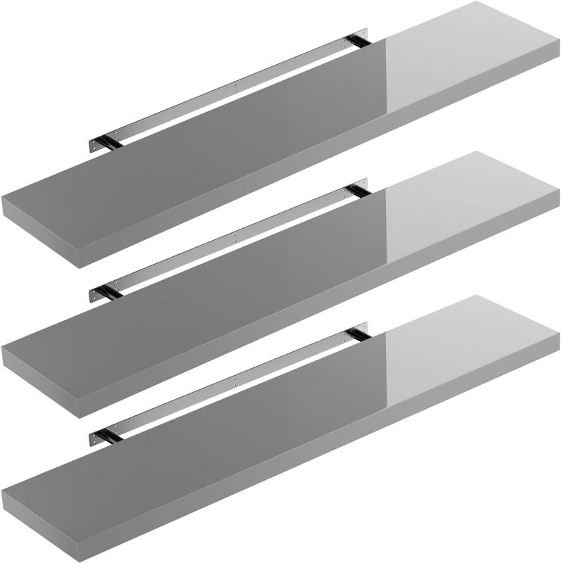 Wandregal Schweberegal 110cm 3er-Set Hochglanz Grau + Halterung