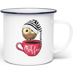 Eule auf Tasse mit Mütze - Emaille Tasse