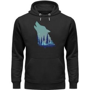 Heulender Wolf mit Wald  - Unisex Premium Bio Hoodie