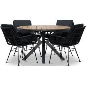 LUX outdoor living Cervo/Carlos charcoal (donkergrijs/antractiet) dining tuinset 5-delig | polywood  wicker | 120cm