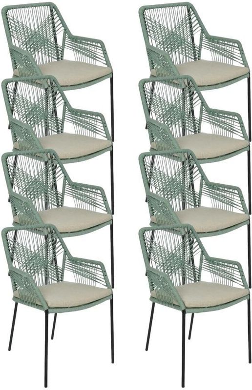 BUITEN living Seville dining tuinstoel stapelbaar set van 8 | touw + staal | mint