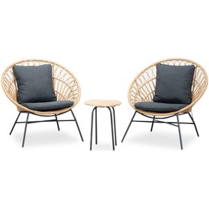 BUITEN living Cancun/Pablo balkonset 3-delig | wicker  hardhout | bamboe antraciet