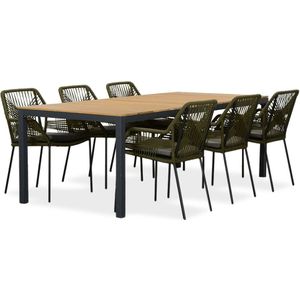 LUX outdoor living Delta/Seville olijfgroen dining tuinset | 6 personen | teakhout + aluminium | 220cm