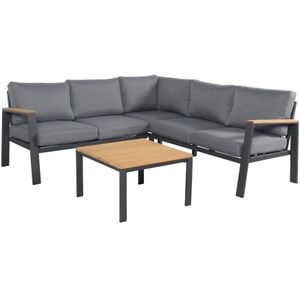 LUX outdoor living Sydney lounge hoekbank tuin 5 personen | aluminium + eucalyptus | antraciet | 4-delig - 196x196cm
