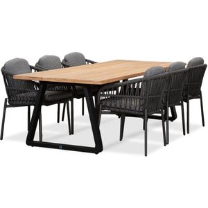 LUX outdoor living Elena/Rico charcoal (donkergrijs/antractiet) dining tuinset | 6 personen | teakhout + aluminium | 240cm
