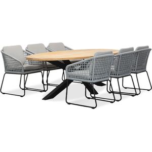 LUX outdoor living Cleve/Tulum grijs dining tuinset 7-delig | teakhout + touw | 240cm ovaal