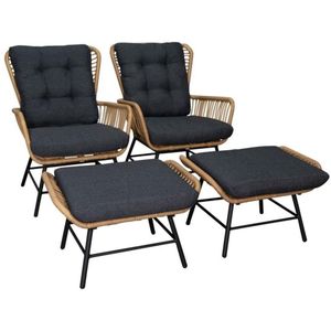 BUITEN living Dex relax tuinset 4-delig | wicker  aluminium | bamboe antraciet