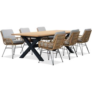 LUX outdoor living Lucan/Carlos taupe dining tuinset 7-delig | teakhout  wicker | 240cm