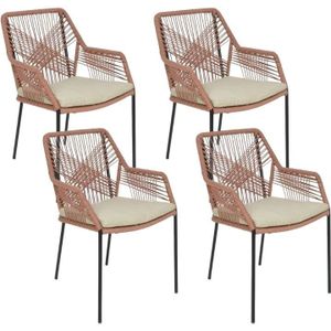 BUITEN living Seville dining tuinstoel stapelbaar set van 4 | touw + staal | terra