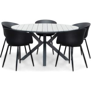 LUX outdoor living Cervo Grey/Rikki zwart dining tuinset 6-delig | polywood  kunststof | 144cm rond