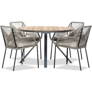 LUX outdoor living Dublin/Seville zand dining tuinset 5-delig | teakhout  touw | 120cm rond