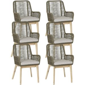 BUITEN living Padua dining tuinstoel set van 6 | touw + hardhout | olijfgroen