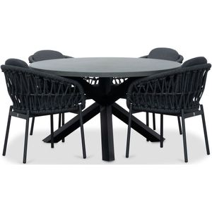 BUITEN living Meran/Arizona Dark Grey dining tuinset 5-delig | betonlook  touw | 135cm rond