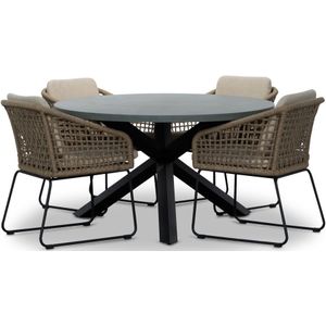 BUITEN living Meran/Tulum Sahara Dust dining tuinset 5-delig | betonlook  touw | 135cm rond