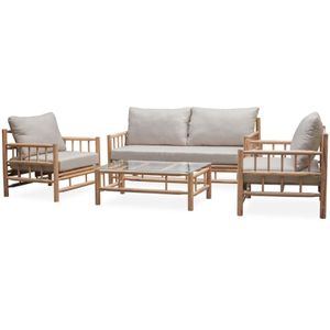 BUITEN living Costa Rica stoel-bank loungeset 4-delig | bamboe look | hardhout | bamboe taupe