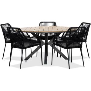 LUX outdoor living Cervo/Seville zwart dining tuinset 6-delig | stapelbaar | 144cm rond