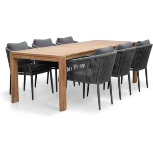 BUITEN living Oakland/Orlando antraciet dining tuinset 7-delig | teakhout  touw | 240cm