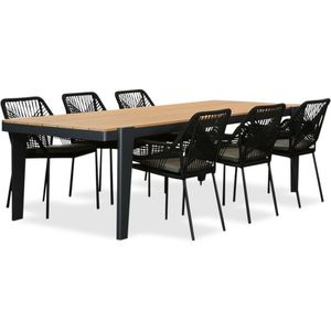 LUX outdoor living Vigo/Seville zwart dining tuinset | 6 personen | teakhout + touw | 260cm
