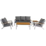 Lesli Living Donnan stoel-bank loungeset 5-delig | aluminium  bamboe | wit