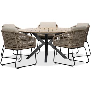 LUX outdoor living Cervo Natural/Tulum Sahara Dust dining tuinset 6-delig | polywood  touw | 144cm rond