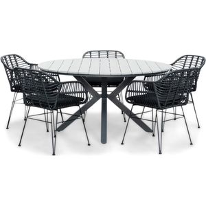 LUX outdoor living Cervo Grey/Napels dining tuinset 6-delig | polywood  wicker | 144cm rond