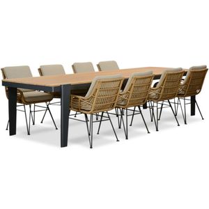 LUX outdoor living Vigo/Carlos taupe dining tuinset 9-delig | teakhout + wicker | 320cm