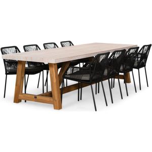 BUITEN living Veltis/Seville zwart dining tuinset 9-delig | travertin + touw | 300cm