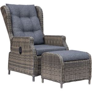 Denza Furniture Belfort loungestoel tuin incl. voetenbank | wicker + aluminium | kobo grey (donkergrijs/donkerbruin)