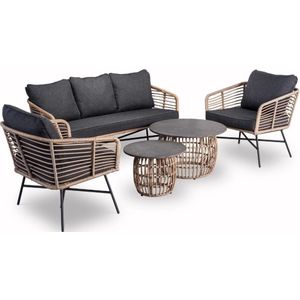 BUITEN - Flow Loungeset - Antraciet - Wicker + Aluminium - 5-Delig