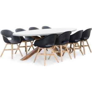 BUITEN living Livorno/Karlstad zwart dining tuinset 9-delig | betonlook + kunststof | 280cm ovaal