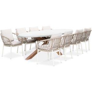 BUITEN living Livorno/Dakota beige/wit dining tuinset | 8 personen | betonlook + touw | 280cm ovaal