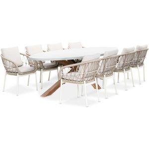 BUITEN living Livorno/Dakota beige/wit dining tuinset 9-delig | betonlook + touw | 280cm ovaal