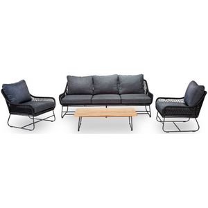 LUX outdoor living Portofino stoel-bank loungeset 4-delig | aluminium  teakhout | zwart