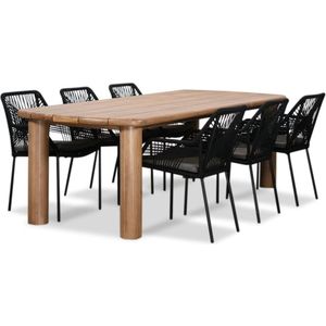 BUITEN living Laredo/Seville zwart dining tuinset 7-delig | hardhout + touw | 255cm