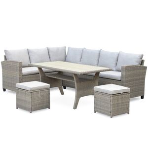 Denza Furniture Stockholm dining loungeset incl. hockers 5-delig | wicker | 245x169cm | zand