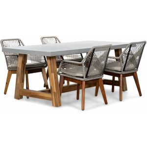 BUITEN living Veltis/Seville hout zand dining tuinset 5-delig | betonlook  touw | 200cm